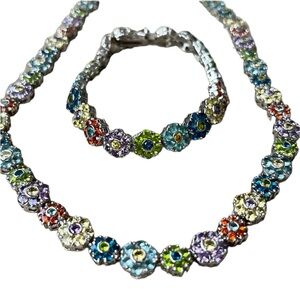 Daisy Flower Tennis Link Necklace & Bracelet